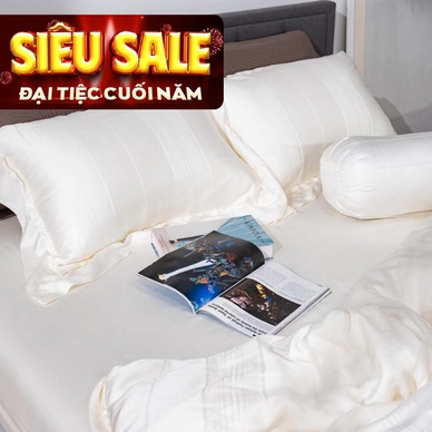 Bộ chăn ga lụa tencel cao cấp Amando Lagom 5 chi tiết màu kem/be - Ảnh 2