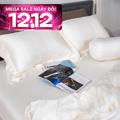 Bộ chăn ga lụa tencel cao cấp Amando Lagom 5 chi tiết màu kem/be - Ảnh 2