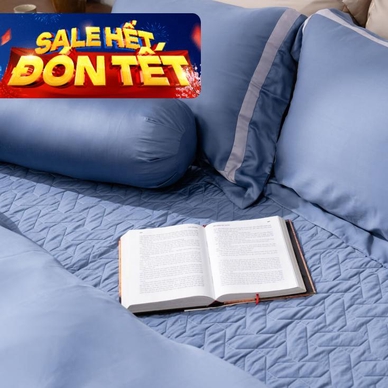 Bộ chăn ga phủ Lụa tencel cao cấp Amando Confident 5 chi tiết Màu Xanh Dương - Thumbnail