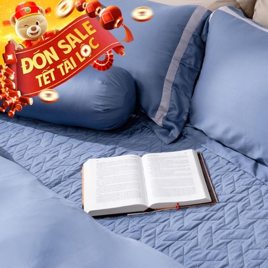 Bộ chăn ga phủ Lụa tencel cao cấp Amando Confident 5 chi tiết Màu Xanh Dương - Thumbnail