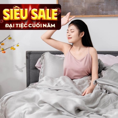 Bộ chăn ga Lụa tencel cao cấp Amando Lagom 5 chi tiết Màu Xám - Ảnh 2