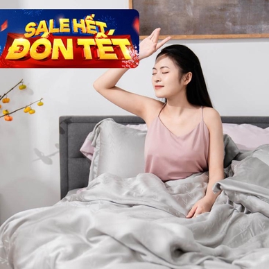 Bộ chăn ga Lụa tencel cao cấp Amando Lagom 5 chi tiết Màu Xám - Ảnh 2