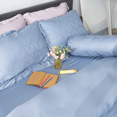 Bộ chăn ga Lụa tencel cao cấp Amando Lagom 5 chi tiết Màu Xanh dương - Ảnh 5