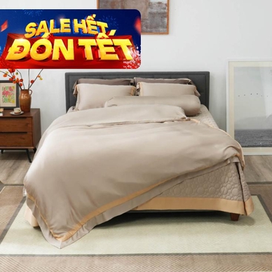 Bộ chăn ga phủ Lụa tencel cao cấp Amando Confident 5 chi tiết Màu Kem - Thumbnail