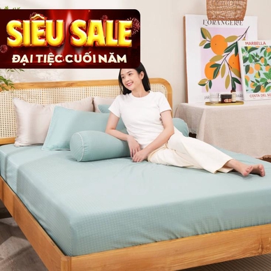 Bộ ga chun polyester gấm Amando Ellie đơn sắc 4 chi tiết Màu Xanh ngọc - Ảnh 2