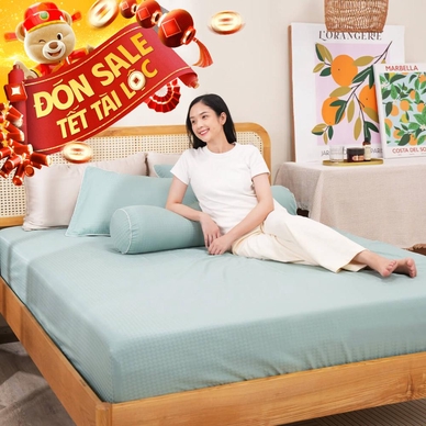 Bộ ga chun polyester gấm Amando Ellie đơn sắc 4 chi tiết Màu Xanh ngọc - Ảnh 2