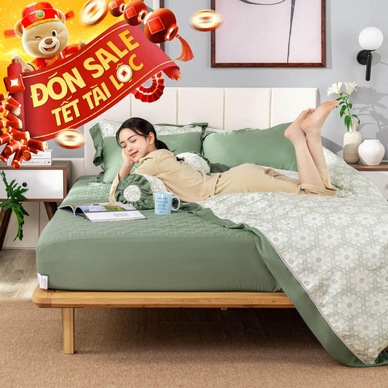 Bộ chăn ga chun sợi gỗ thiên nhiên Amando Jamila 5 chi tiết - Thumbnail