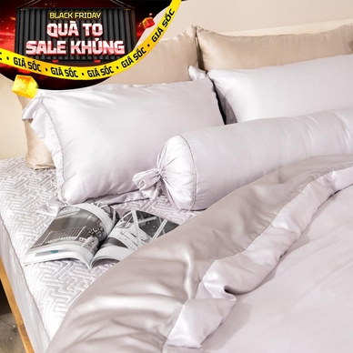Bộ chăn ga phủ chần lụa tencel cao cấp Amando Élan 5 chi tiết màu xám - Ảnh 2