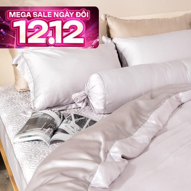 Bộ chăn ga phủ chần lụa tencel cao cấp Amando Élan 5 chi tiết màu xám - Ảnh 2