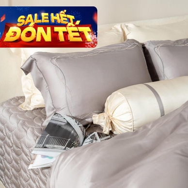 Bộ Chăn ga lụa tencel cao cấp Amando Soulmate 7 chi tiết màu Xám - Ảnh 2