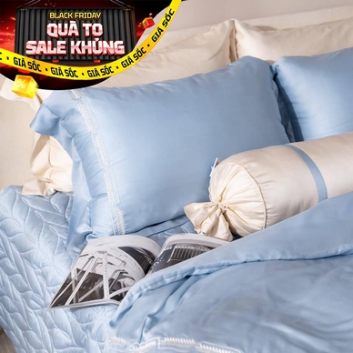 Bộ Chăn ga lụa tencel cao cấp Amando Soulmate 7 chi tiết màu Xanh - Ảnh 2