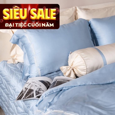 Bộ Chăn ga lụa tencel cao cấp Amando Soulmate 7 chi tiết màu Xanh - Ảnh 2