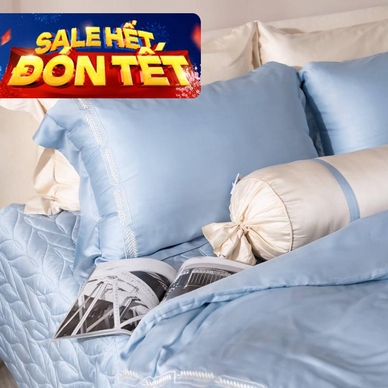 Bộ Chăn ga lụa tencel cao cấp Amando Soulmate 7 chi tiết màu Xanh - Ảnh 2