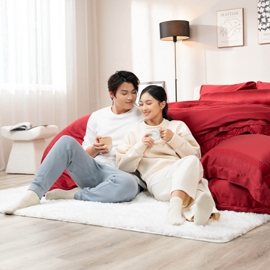 Bộ Chăn ga cưới lụa tencel cao cấp Amando Soulmate 7 chi tiết màu Đỏ - Ảnh 12