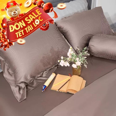 Bộ chăn ga Lụa tencel cao cấp Amando Lagom 5 chi tiết Màu Nâu - Thumbnail