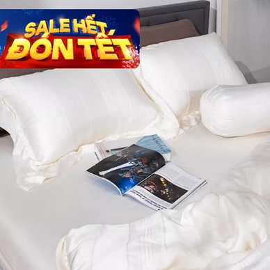 Bộ chăn ga lụa tencel cao cấp Amando Lagom 5 chi tiết màu kem/be - Thumbnail