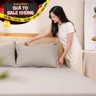 Bộ ga chun polyester gấm Amando Ellie đơn sắc 4 chi tiết Màu Xám - Thumbnail