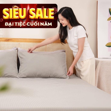 Bộ ga chun polyester gấm Amando Ellie đơn sắc 4 chi tiết Màu Xám - Thumbnail