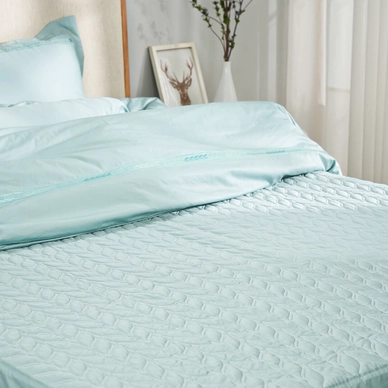 Bộ ga chun chăn chần Amando thêu cotton satin màu xanh lá - Ảnh 6