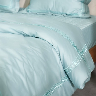 Bộ ga chun chăn chần Amando thêu cotton satin màu xanh lá - Ảnh 7