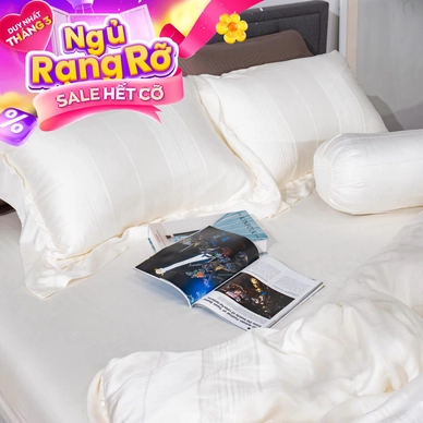 Bộ chăn ga lụa tencel cao cấp Amando Lagom 5 chi tiết màu kem/be - Ảnh 2