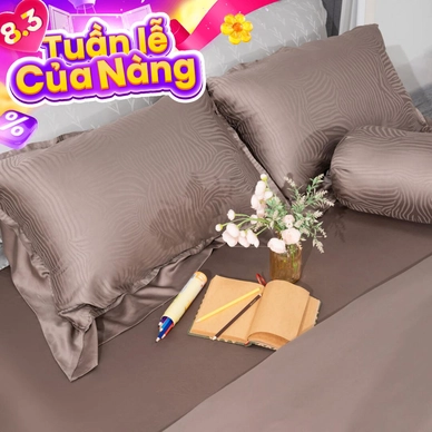 Bộ chăn ga Lụa tencel cao cấp Amando Lagom 5 chi tiết Màu Nâu - Ảnh 2