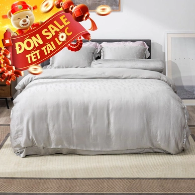 Bộ chăn ga Lụa tencel cao cấp Amando Lagom 5 chi tiết Màu Xám - Ảnh 2