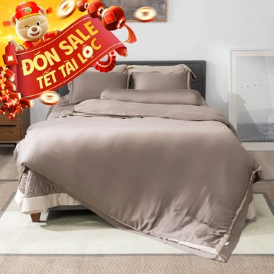Bộ chăn ga phủ Lụa tencel cao cấp Amando Confident 5 chi tiết Màu Nâu - Thumbnail