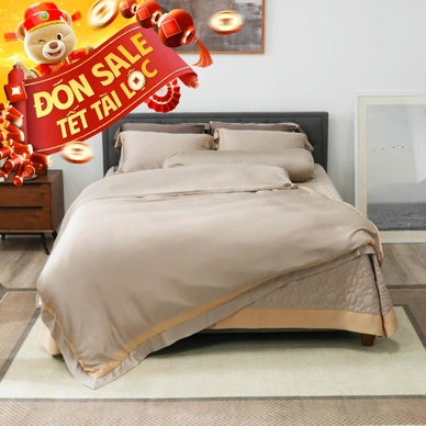Bộ chăn ga phủ Lụa tencel cao cấp Amando Confident 5 chi tiết Màu Kem - Thumbnail