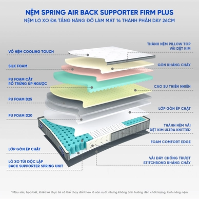 Nệm lò xo Spring Air Back Supporter Firm Plus nâng đỡ làm mát dày 26cm - Ảnh 3