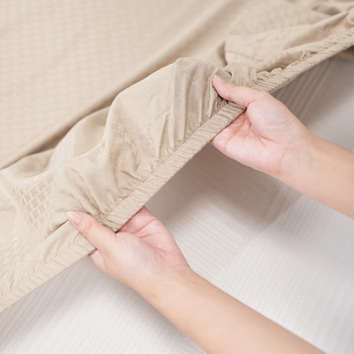 Bộ ga chun polyester gấm Amando Ellie đơn sắc 4 chi tiết Màu Be - Ảnh 11