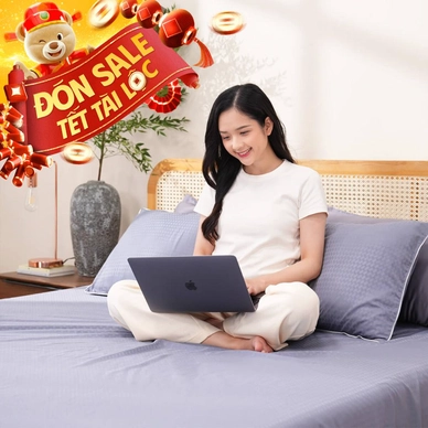 Bộ ga chun polyester gấm Amando Ellie đơn sắc 4 chi tiết Màu Xanh dương - Ảnh 2