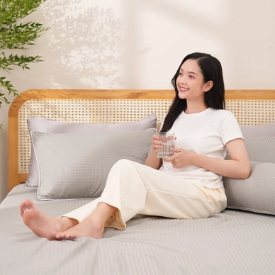 Bộ ga chun polyester gấm Amando Ellie đơn sắc 4 chi tiết Màu Xám - Ảnh 11