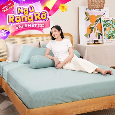 Bộ ga chun polyester gấm Amando Ellie đơn sắc 4 chi tiết Màu Xanh ngọc - Ảnh 2