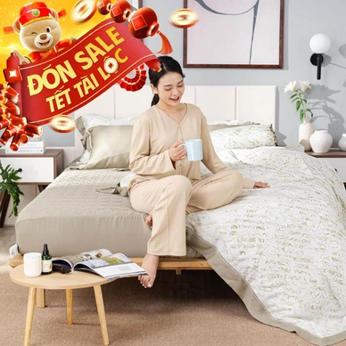 Bộ chăn ga chun sợi gỗ thiên nhiên Amando Jamila 5 chi tiết LC006 - Thumbnail