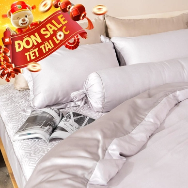 Bộ chăn ga phủ chần lụa tencel cao cấp Amando Élan 5 chi tiết (TC001 và TC005) - Ảnh 2