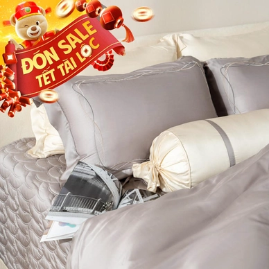 Bộ Chăn ga lụa tencel cao cấp Amando Soulmate 7 chi tiết màu Xám - Ảnh 2
