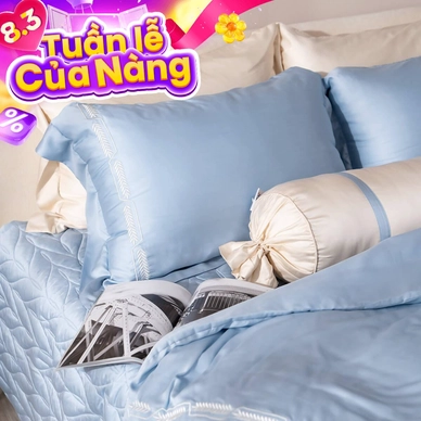 Bộ Chăn ga lụa tencel cao cấp Amando Soulmate 7 chi tiết màu Xanh - Ảnh 2