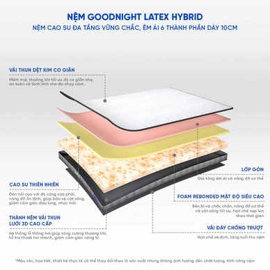 Nệm cao su đa tầng Goodnight Latex Hybrid (Rena) vững chắc, thông thoáng dày 10cm - Ảnh 4
