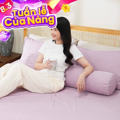 Bộ ga chun polyester gấm Amando Ellie đơn sắc 4 chi tiết Màu Tím - Thumbnail