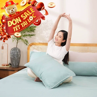 Bộ ga chun polyester gấm Amando Ellie đơn sắc 4 chi tiết Màu Xanh ngọc - Thumbnail