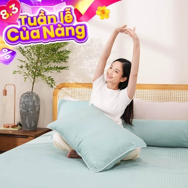 Bộ ga chun polyester gấm Amando Ellie đơn sắc 4 chi tiết Màu Xanh ngọc - Thumbnail