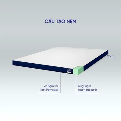 Nệm foam Goodnight Galaxy trà xanh kháng khuẩn dày 12cm - Ảnh 5