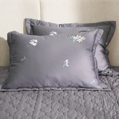 Bộ ga chun chăn chần Amando thêu cotton satin màu xám - Ảnh 11