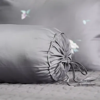 Bộ ga chun chăn chần Amando thêu cotton satin màu xám - Ảnh 9