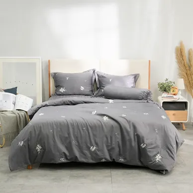 Bộ ga chun chăn chần Amando thêu cotton satin màu xám - Ảnh 2