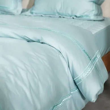 Bộ ga chun chăn chần Amando thêu cotton satin màu xanh lá - Ảnh 7