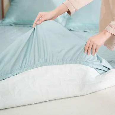 Bộ ga chun chăn chần Amando thêu cotton satin màu xanh lá - Ảnh 9
