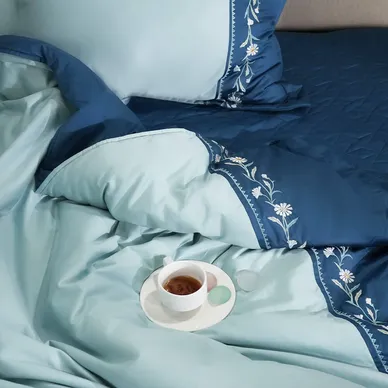 Bộ ga phủ chăn chần Amando thêu cotton satin màu xanh lá - Ảnh 7