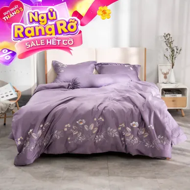 Bộ ga phủ chăn chần Amando thêu cotton satin màu tím - Ảnh 2